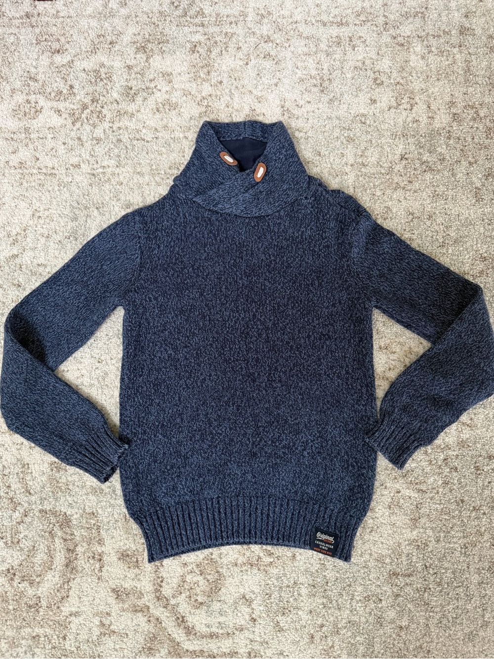 H&M Navy Turtleneck Shawl Sweater